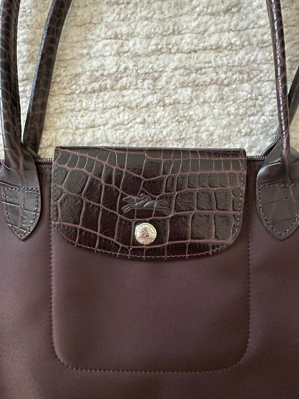 Longchamp Le Pliage Medium Tote – Brown with Croc Embossed Flap - Picture 5 of 5